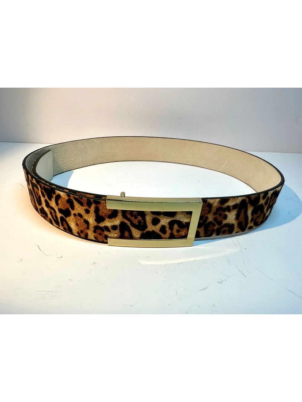 White House Black Market Leopard Print Haircalf Leather BeltSize M Brand New